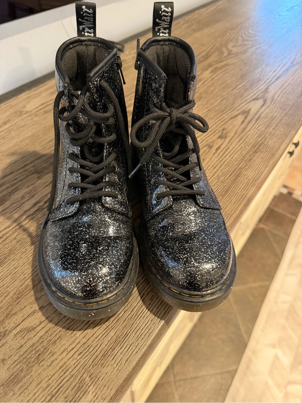 Dr. Martens Black Glitter Lace-Up Kids Boots